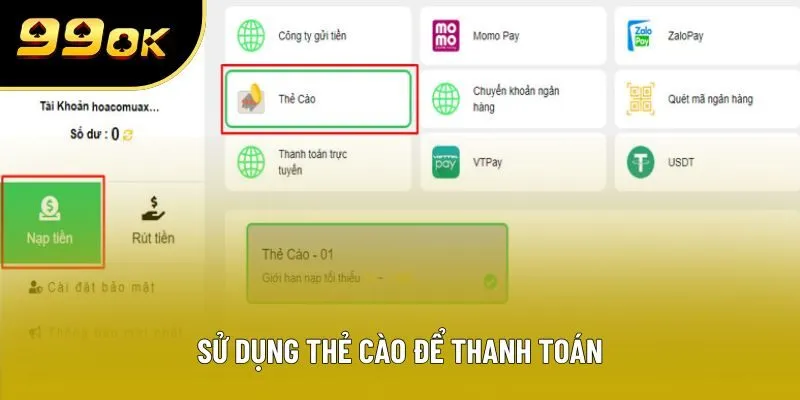 Sử dụng thẻ cào để thanh toán