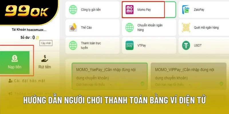 Hướng dẫn người chơi thanh toán bằng ví điện tử